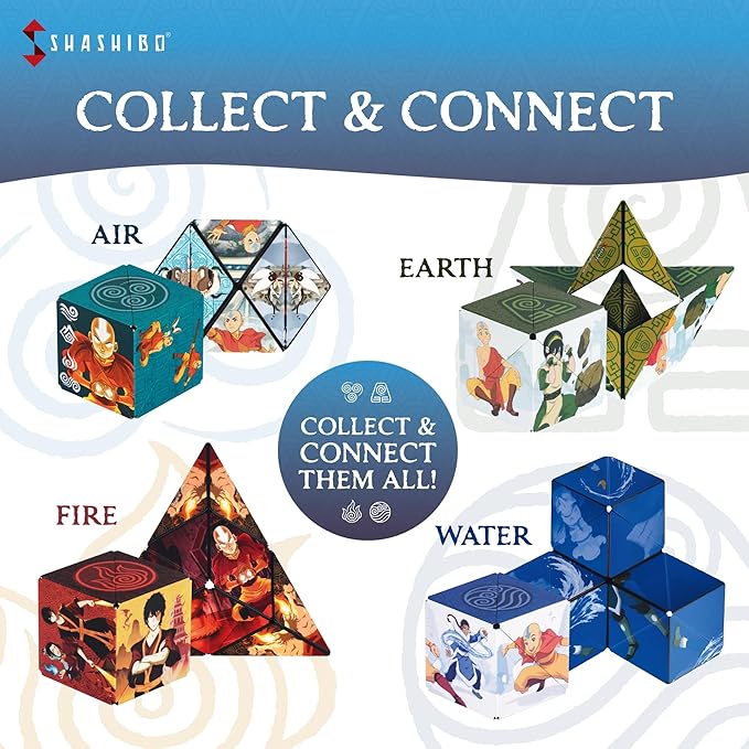 SHASHIBO Avatar The Last Airbender Shape Shifting Box - STEM Magnetic Fidget Cube That Transforms Into Over 70 Shapes, Download Fun in Motion Toys Mobile App (Water)