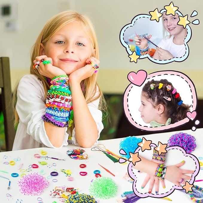 Sundaymot 18000+ Rubber Loom Bands Kit, Loom Bracelet Making Kit for Girl, with Canvas Bag, Charms Beads, DIY Art Craft Set, Rubber Band Bracelet Kit Creative Birthday Gifts for Girls and Boys