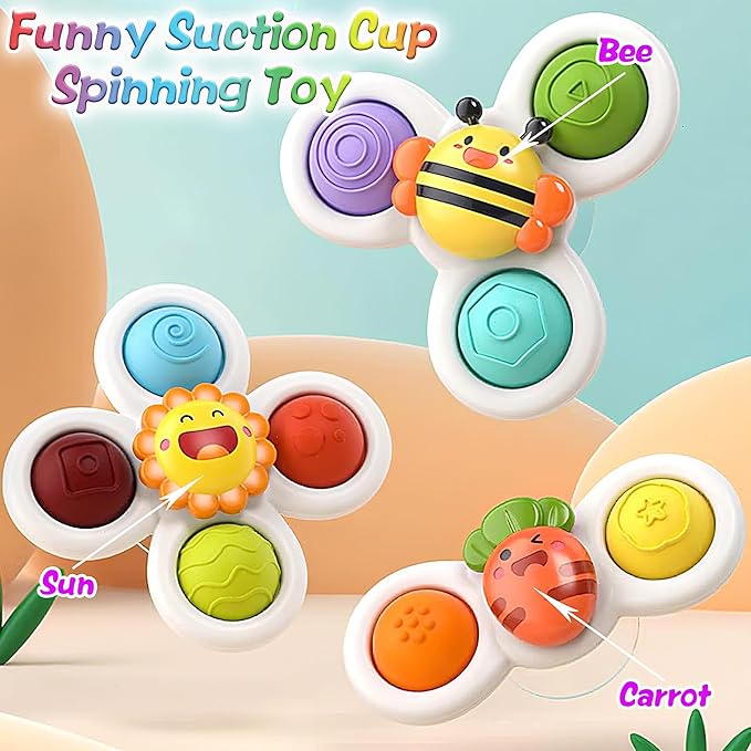 Fidget Sensory Toys for Airplane Travel Essential Activities, Suction Fidget Spinner for Babies Boy Girl Car Rides Montessori Bath Toy Gifts for 12+ Month Babies Toddlers 1 2 3 Year Old
