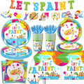 Paint Party Supplies, 142 Pcs Art Paint Party Tableware Set Include Paint Party Plates and Napkins,Art Tablecloths,Paint Banner,Cups,Art Birthday Party Decorations for Kid, Teens and Adults,Serves 20