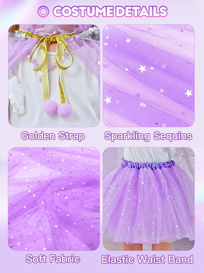 Light Up Princess Dress Up Clothes for Girls Aged 3 4 5 6, Princess Cape, Girl Costume for Christmas Birthday Gift