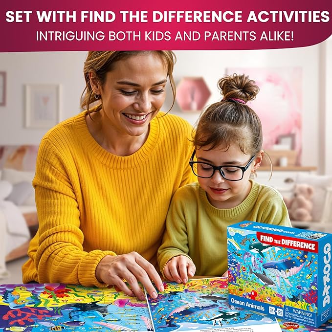 QUOKKA 100 Piece Puzzles for Kids Ages 4-6 – 3 Floor Kids Puzzles Ages 6-8 Year Old – Toy for Learning Ocean & Forest Animals for 8-10 yo – Jigsaw Toddler Game for Boy and Girl Age 3-5