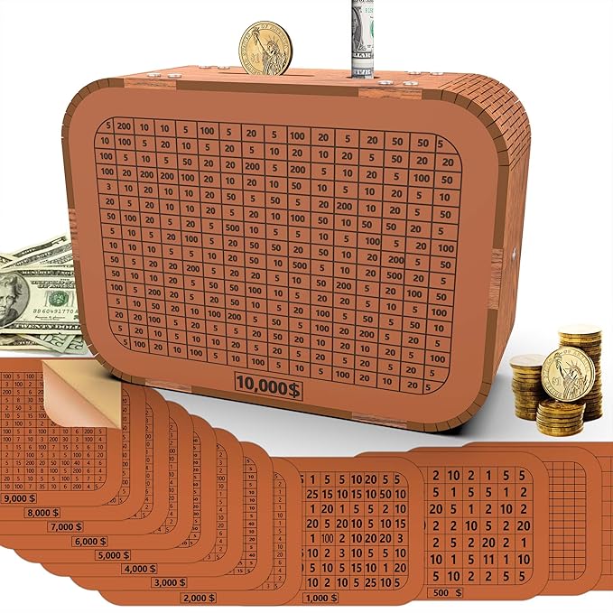 Money Saving Box, Cash Vault Wooden Savings Challenge Box for 10,000 5000 3000 1000 Dollar Target, DIY Puzzle Cash Saver Box Reusable Money Box with Counter Coin Bank for Adults Kids Boys Girls