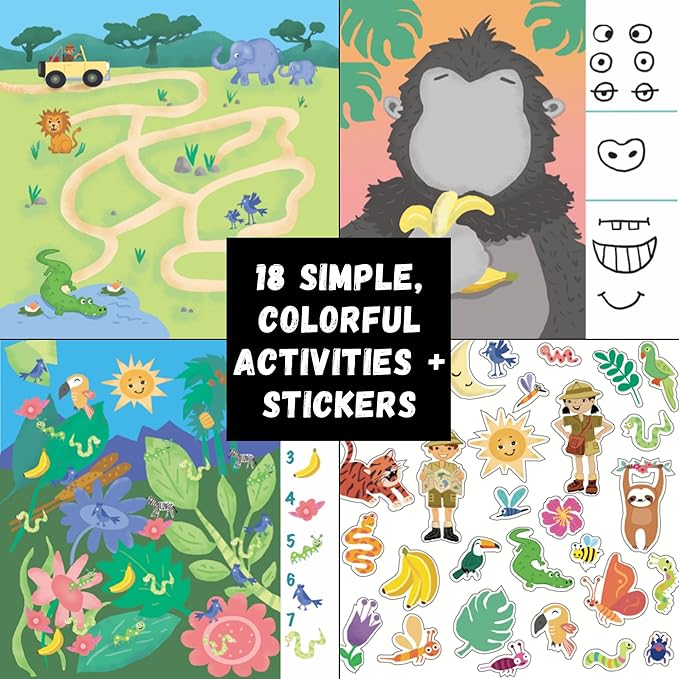 Totebook Kids Travel Educational Activity Book with Washable Markers - Car and Airplane Activities, Learning Toys for Toddlers- Reusable Stickers for Ages 4, 5, 6 (Jungle & Extra Princess Book)