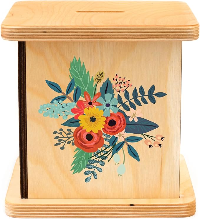 Wooden Piggy Bank for Kids and Adults, Personalized Gift Handmade in USA by BloomOwl, Custom Piggy Bank, Personalized Banks for Kids, Gifts for Baby Boys and Girls (Floral- Botanical)