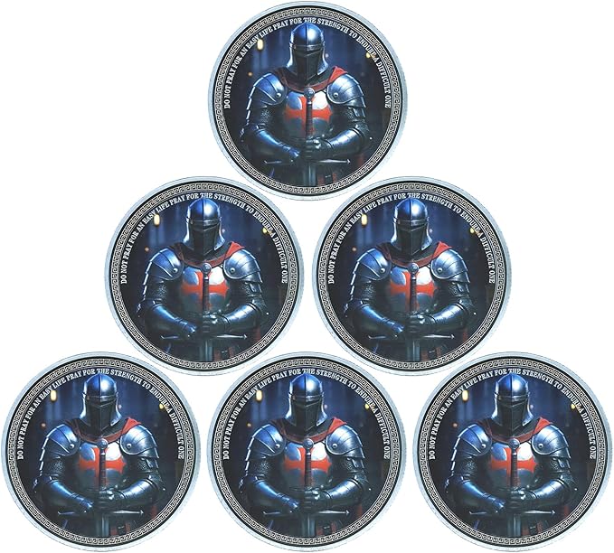 Knight Templar Challenge Coin Armor Red Cross Shield Faith and Bravery Coin Collection (Pack of 6)