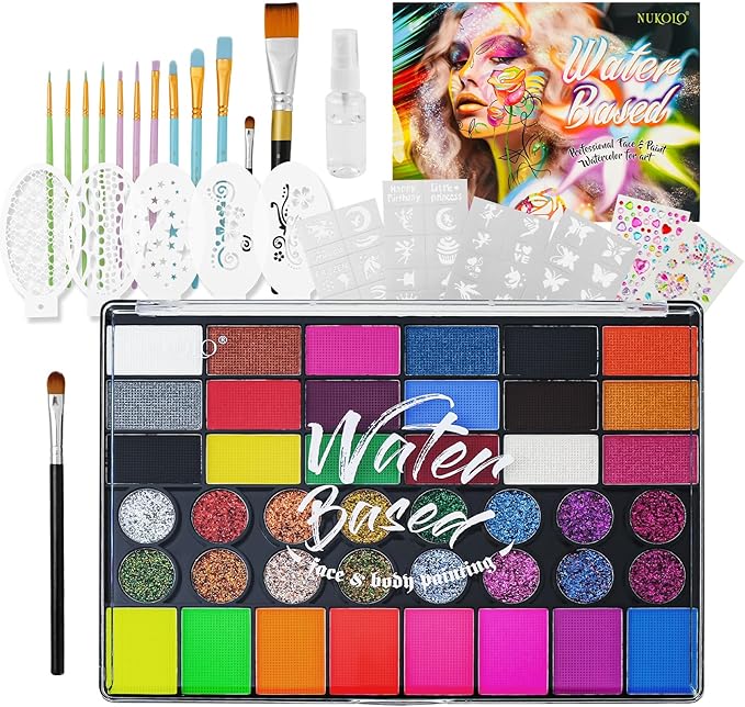 Professional Face Paint Set for Kids,42 Colors Non-toxic Water Activated Face Painting Makeup Palette .Includes Multiple makeup tools.Ideal for Halloween,Carnival,Cosplay,Party,SFX Arty Stage Makeup.