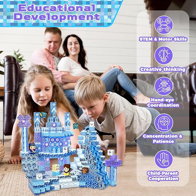 Magnetic Blocks - 100PCS Magnetic Building Block for Kids Age 3+, Transparent Magnet Cubes Blue Castle Princess Building Toy Sets, STEM Magnets Toys Birthday Gift for Boys Girls 4 5 6 7 8 9 10 11 12+
