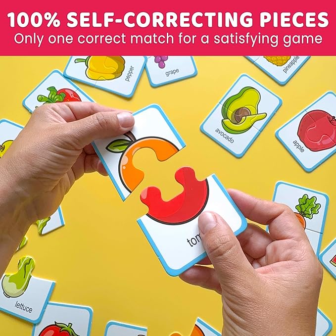 QUOKKA Toddler Puzzles Ages 2-4 – 100% Self-Correcting 16 Matching Pairs of Fruits Veggies – Educational Toddler Puzzles Ages 1-3 with 32 Pieces - Memory Matching Games for 3-5 Years Old Boys & Girls