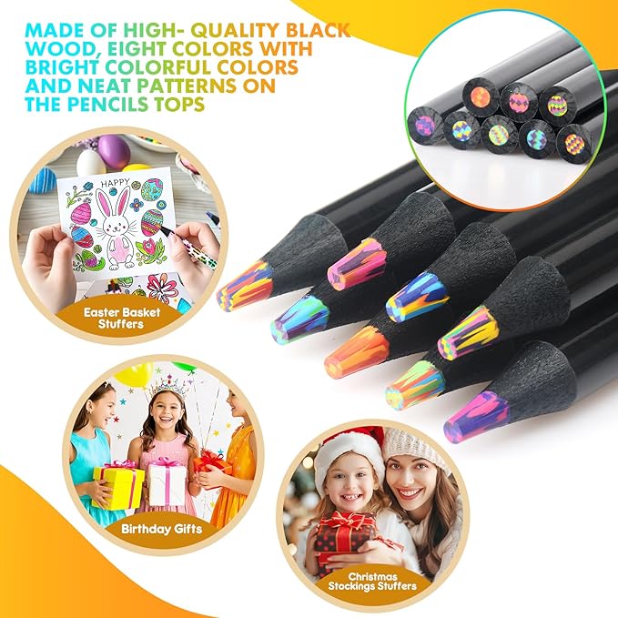nsxsu Stocking Stuffers Art Supplies, 8 Rainbow Colored Pencils for Adults Kids, Teen Girl Gifts Trendy Stuff, Multicolored Cool Fun Pencil for Drawing Painting Sketch, School Supplies Party Favor