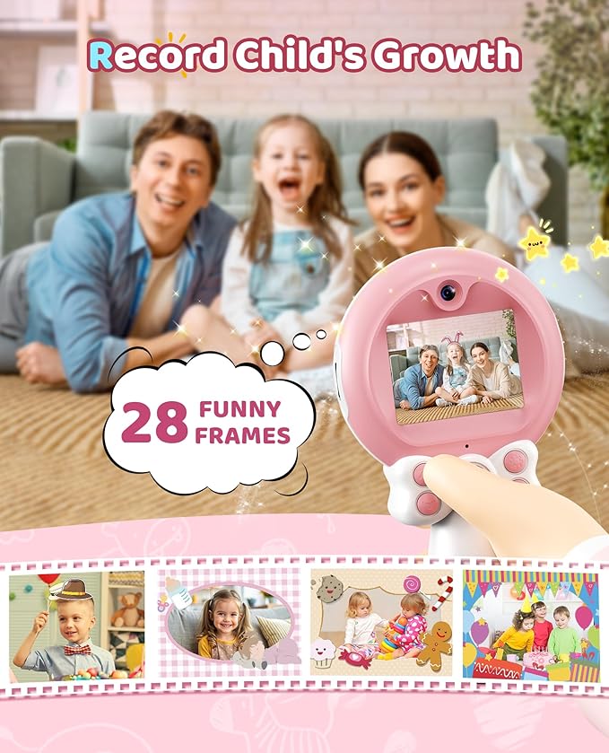 TEKFUN Kids Camera Toy for Girls - Birthday Gifts with Magic Wand Design - Digital Video Camera for Kids with 32GB SD Card - Easter Basket Essentials for Little Girl 2 3 4 5 6 Year Olds (Pink)
