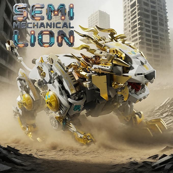 Mechanical Lion Building Block Toy Set Futuristic Mechanical Beast Model with Movable Parts & Gears Premium Mechanical Building Kit with Display Stand and Motor Ideal Gift for Boys & Adults