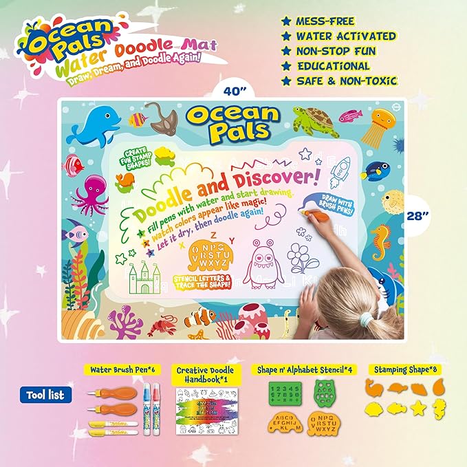 ANIMOLDS 40x32 Inch Water Doodle Mat for Kids - Ocean Pals Aqua Mat