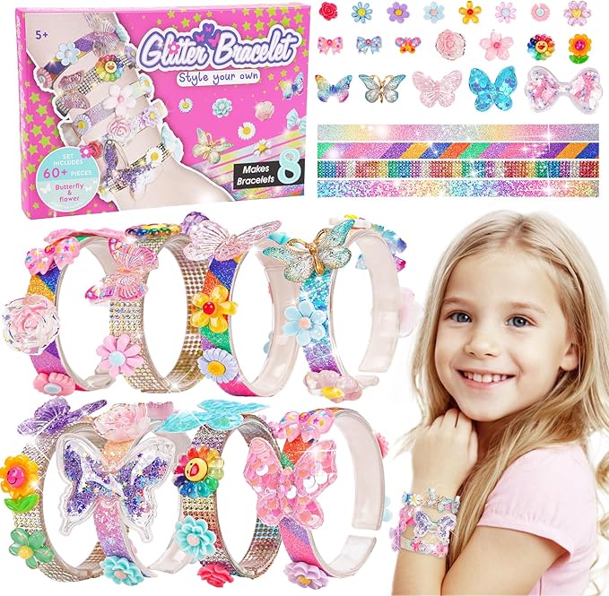 Friendship Bracelet Making Kit for Girls, 5-12 Year Old Girl Birthday Gifts, Arts and Crafts Kits for Kids, Girls Toys Age 5 6 7 8 9 10 Years Old, Kid Jewelry Making Kit with Charm (Butterfly&Flower)