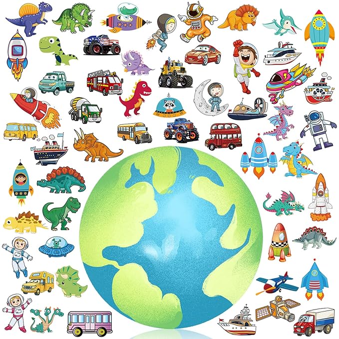 Waterproof Temporary Tattoos For Kids - 300 Pieces | Dinosaurs, Vehicles and Space | Temporary Tattoo Sheets for Boys | Party Favor for Goody Bags | Non-toxic、Skin-Safe*、Cosmetic-Grade