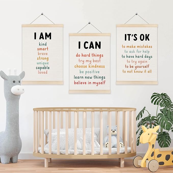 Inspirational Classroom Wall Art Poster Hanger Frame 12x16 Inch Set of 3, Positive Affirmations for Kids, Motivational Canvas Pictures Prints Framed Wall Decor for Classroom Kids Room Playroom