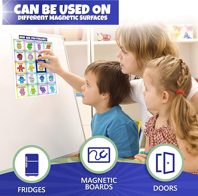 Magnet Feelings Chart for Kids and Toddlers-with Laminated Coat for Extra Protection Feelings Poster for Classroom,Therapy or Home - Emotions Poster Attach to Metal Surfaces, Fridge,Lockers and Doors