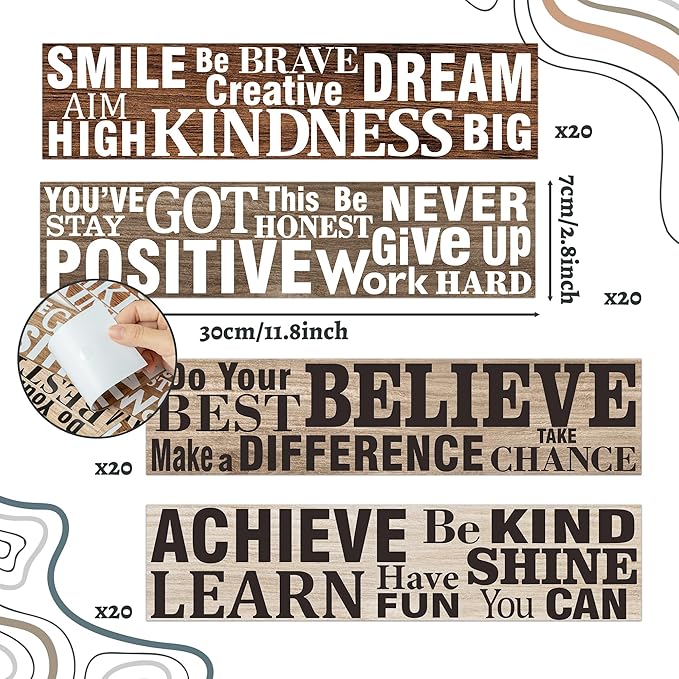 BeYumi Positive Sayings Border Trim - 80Pcs Back to School Wood Grain Farmhouse Positive Sayings Straight Bulletin Board Borders Grainy Motivational Inspirational Quota School Offices Chalkboard Decor