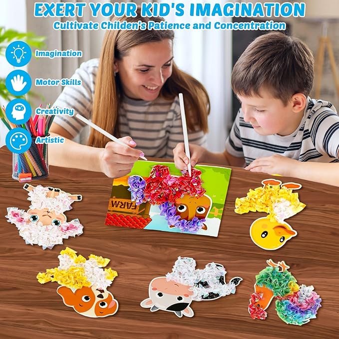 Lonfliness 8PCS Poke-in Craft and Art Kit for Kids Farm Animal Theme No-Mess Fabric Sewing Art Girl Boy 4-12 Puzzle Puncture Painting Farmhouse Sheep Toy Gift for Creative Activity Game Birthday Party