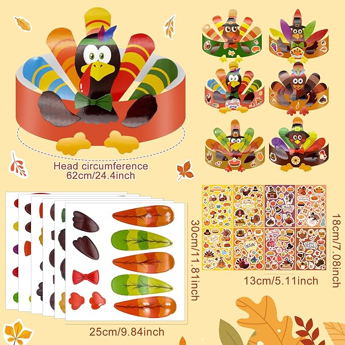 Cinrobiye 24 Set Spring Insect Paper Crown Craft Kit DIY Bug Headbands Hat Craft Summer Springtime Party Favor Supplies for School Home Animal Fun Activity Birthday Party Art Supplies (Thanksgiving)