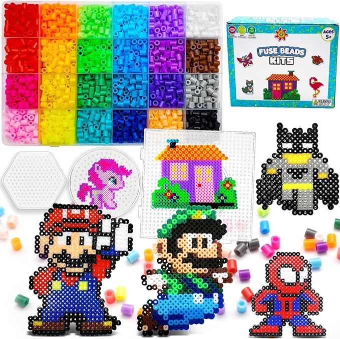 FUNZBO 5200 5mm Fuse Beads Kit - 24 Colors | 66 Patterns, Crafts Toys for Girls Ages 8-12, Arts and Crafts for Kids Ages 6-8, Gifts for Girls Boys Age 5 6 7 8 9 10 11 12 Year Old