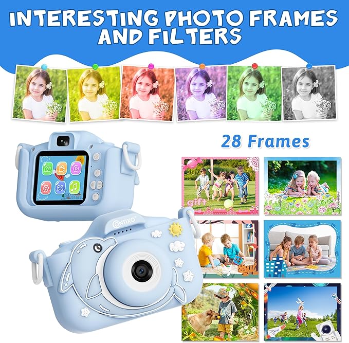 Contixo KC3A Kids Digital Camera - 1080P Toddler Camera with Selfie Mode, Games, Sound Recording, 8X Zoom, 32GB SD Card, USB-C Rechargeable Educational Toy for Boys Girls Ages 3-8, Blue