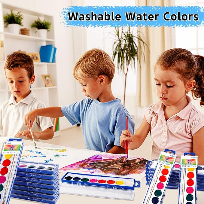 36 Pack Watercolor Paint Set for Kids,8 Color Washable Water Colors Paint Kids,Watercolor Paint with Brushes for Party Favors,Classrooms,Art Supplies