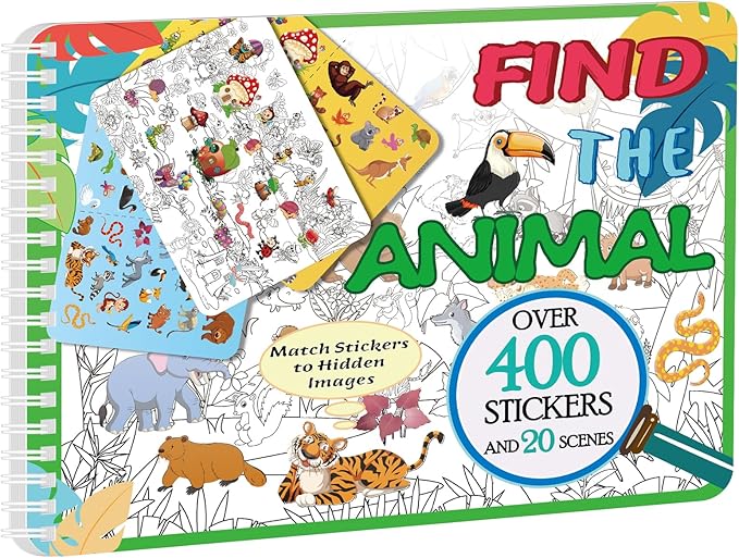Find The Animal Sticker Book, Sticker Book for Kids, Include 20 Theme, Over 400 Animal Stickers for Kids, Toddler Educational Toys