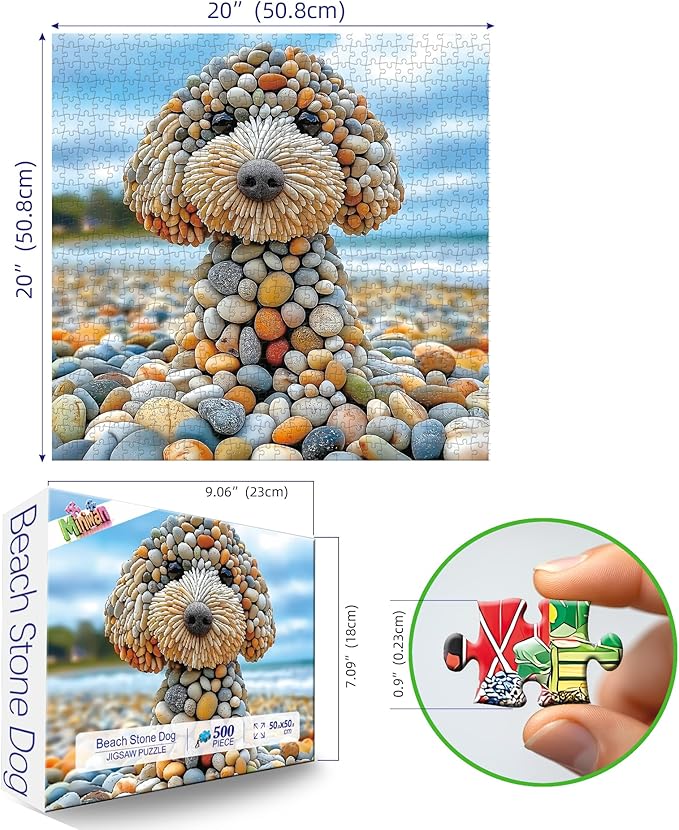 500 Piece Jigsaw Puzzles for Adults - Beach Stone Dog Animal Art Puzzle for Adults Challenging Fun Family Includes Poster & Dust-Free Pieces for Puzzle Lovers Premium （23"x15"）