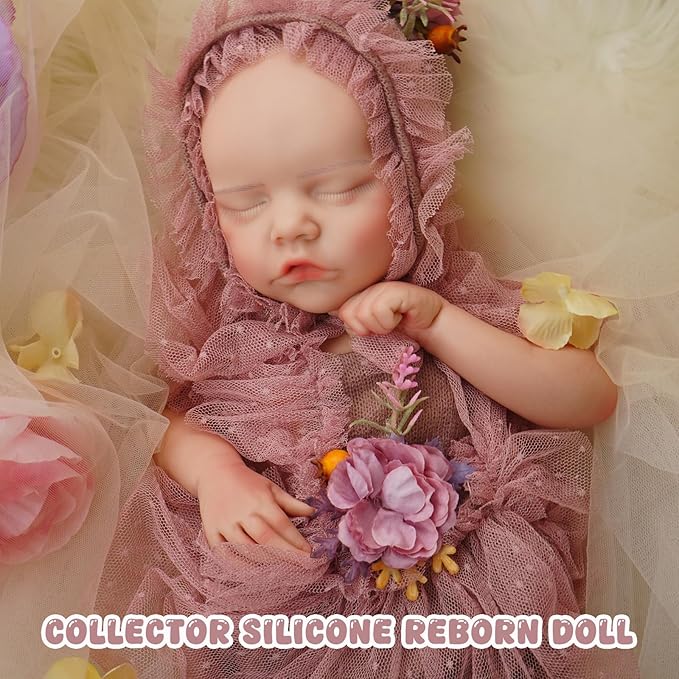 Full Silicone Reborn Baby Doll, 18 Inch Lifelike Newborn Girl, Reborn Baby Dolls Silicone Full Body Sleeping for Therapy & Memory Keepsake