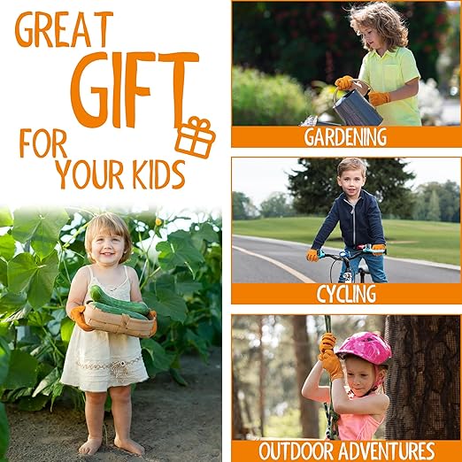 HANDLANDY Kids Genuine Leather Work Gloves for ages 3-11, Children Gardening Gloves for Boys, Girls (Small (for age 2-4), Orange)