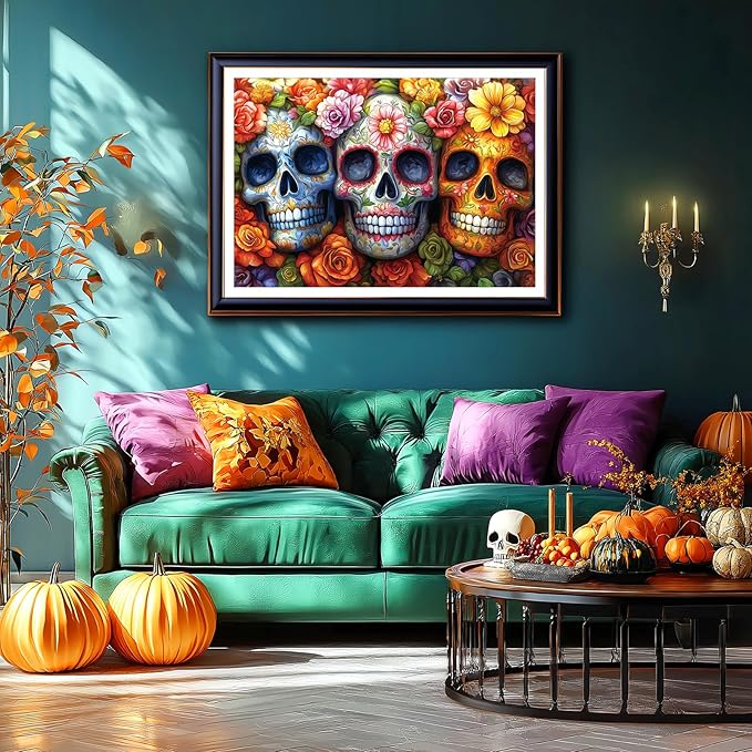 Day of The Dead Sugar Skull Puzzle - 1000 Piece Jigsaw Puzzle for Adults | Halloween & Dia de Los Muertos Decor | Colorful Flower Skeleton Design | Perfect for Family Fun & Gifts