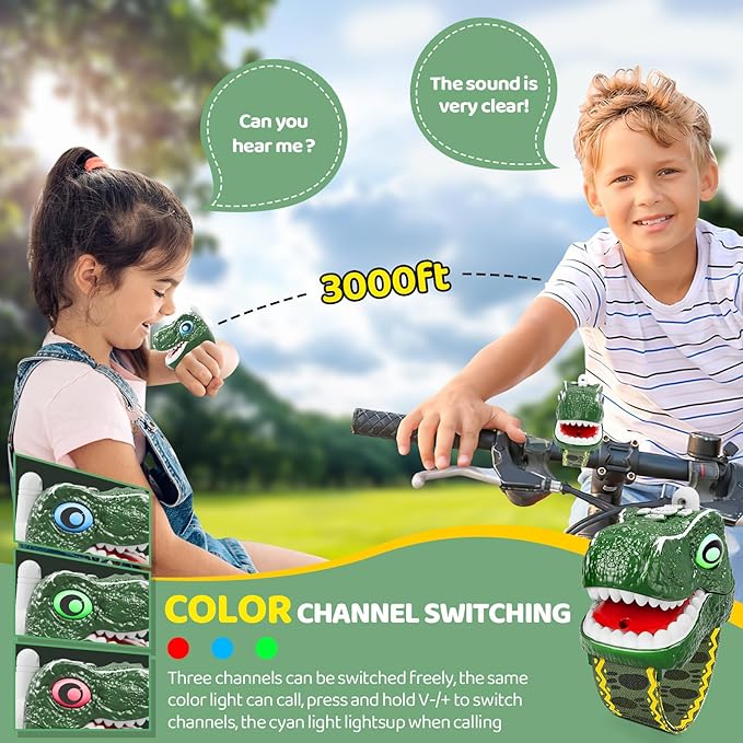 Dinosaur Walkie Talkies for Kids 3 Pack Camping Gear T-Rex Outdoor Toys for Boys Girls Age 3-12 Year Old 3 Channel Long Range Birthday Gifts Easter Christmas Stocking Stuffers
