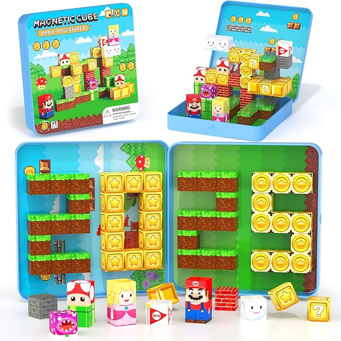 STEM Magnetic Building Blocks Cube Set Toys for 3-8 Year Olds - Travel Construction Set with Storage Tin Box, Ideal Educational Gift for Toddlers 3-5