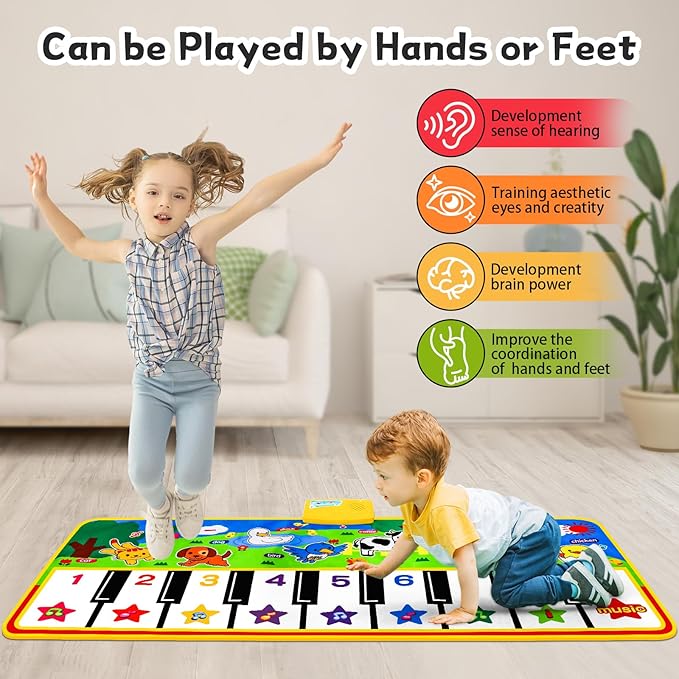 Piano Mat - 53" x 23" Musical Mat 8 Animals Sounds Dance Mat for Kids Touch Play Dancing Mat Toy Gifts for 1 2 3 4 5 6 Year Old Girls Boys
