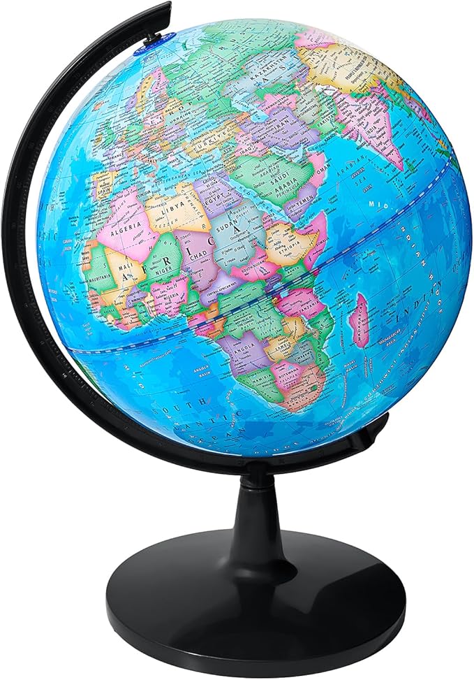 GOCHANGE 8" World Globe with Thickened Base - More Stable, 360° Spinning, Stimulate Children's Geographical Interest & Political Map, No assembly required