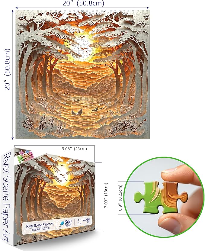 500 Piece Jigsaw Puzzle for Adults Layered Paper Art Sunset Forest Mountain Nature Landscape Challenging Puzzle for Adults Families (20" x 20")