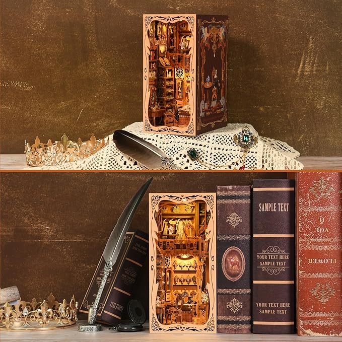 Book Nook Kit, DIY Miniature Dollhouse Booknook Kit, 3D Wooden Puzzle Bookend Bookshelf Insert Decor with LED Light for Teens and Adults (Duchess's Cloakroom)
