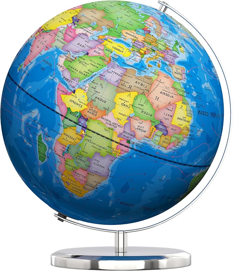 Orionstar 13" Large World Globe with Stand, Educational Globe for Kids Learning, Colorful HD World Map Details, Illuminated Globes Lamp with Stable Heavy Metal Base, LED