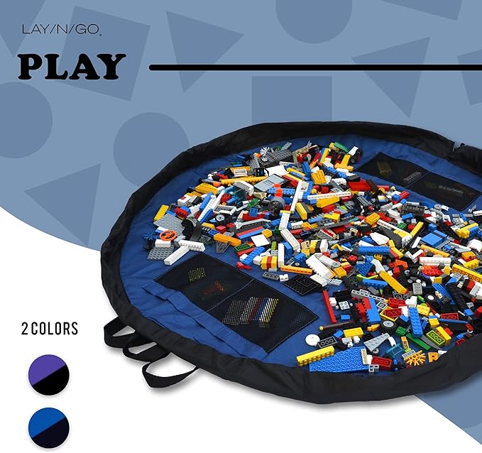 Lay-n-Go 2-in-1 Small Portable Drawstring Toys Storage Organizer and Play Mat for Room and Travel, Made for Kids and Toddlers with a Durable Patented Design