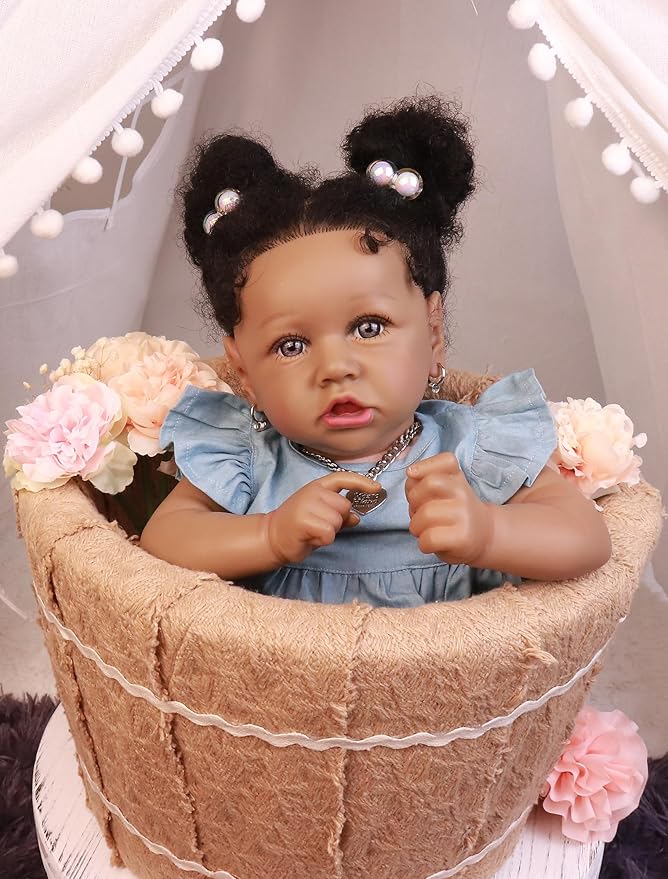 HOOMAI Lifelike Reborn Baby Dolls with Soft Body African American Realistic Girl Doll 22.8 Inch Best Birthday Gift Set