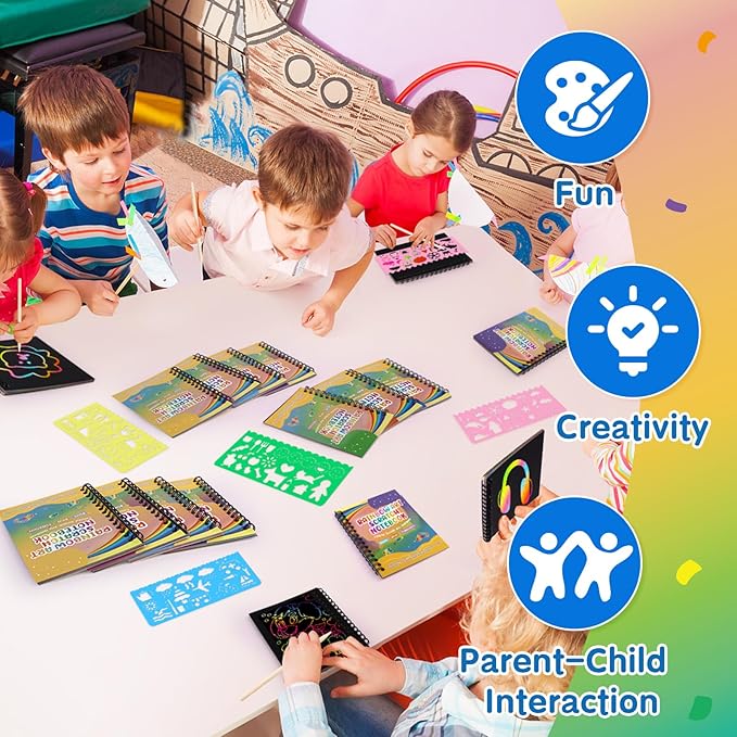 YSCare Scratch Arts Party Favors for Kids: 24 Pack Rainbow Art Scratch Notebook, Art Craft Kit Goodie Bags Stuffers, Birthday Gift Bulk Return Gifts Classroom Prizes for Girls Boy 4-8-12