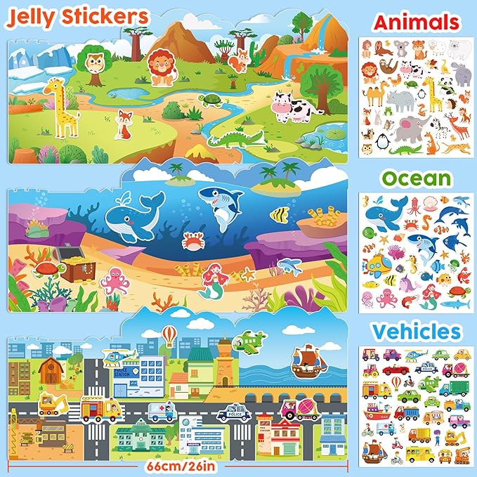 ASTARON 6 Pack Reusable Sticker Book for Toddlers, 3D Sticker Educational Game Sensory Learning Toy, Travel Activity Book Set for Toddlers 3-4 Years