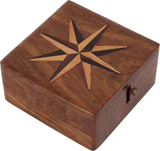 Handmade Brass Sundial Compass with Rosewood Box - Authentic Vintage Maritime & Nautical Decor, Collectible Gift for Him or Her