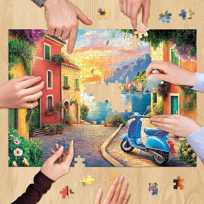 500 Piece Puzzles for Adult, Coastal Village Sunset Harbor Scene Jigsaw Puzzles for Adults Kids Senior, Colorful Buildings Adult Puzzle, Challenging Family Fun Activity Game Gift Decor 20.5 X 15 in