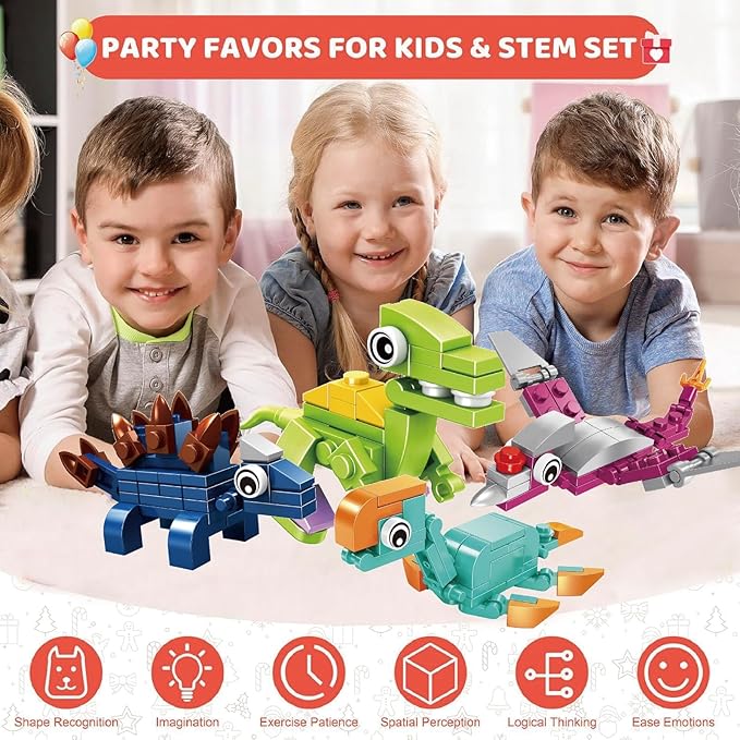 Dinosuar Party Favors,(24pcs) 48 Kind of Mini Building Blocks Party Favors,Goodie Bag,Bulk Toys, Classroom Prizes,Back to School Students Gifts for Dino Toys 6-8-12 Socking Stuffers for Boy