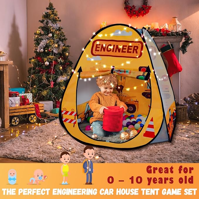 1pc Engineering Car Kids Pop up Play Tent, Ball Pit for Toddlers, Indoor Outdoor Playhouse Castle Toys, Baby Boys Girls for 4 5 6 7 Years Old (Balls Not Included)