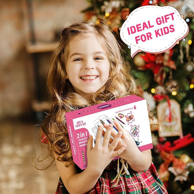 MEUNEAR Friendship Bracelet Kit Bracelet Making Kit DIY Craft Kits for Girls Kids Christmas Birthday Gifts Friendship Bracelet String with Weaving Board 10 Colors Thread Beads and Stickers