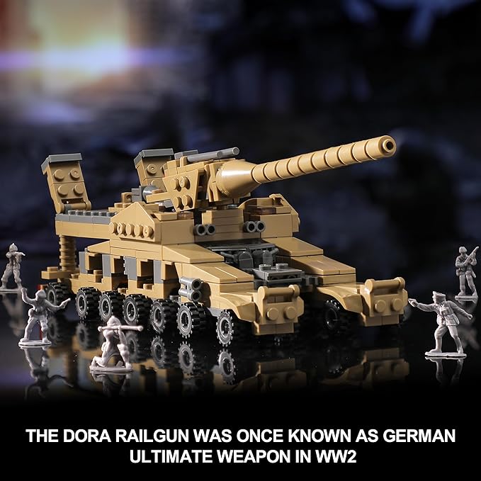 WW2 Army Tank Toys Building Sets Compatible with Lego, Create a German Dora Cannon or 16 Military Vehicles with 20 Toy Soldiers, STEM Toys for Boys Kids Age 6+ Year Old