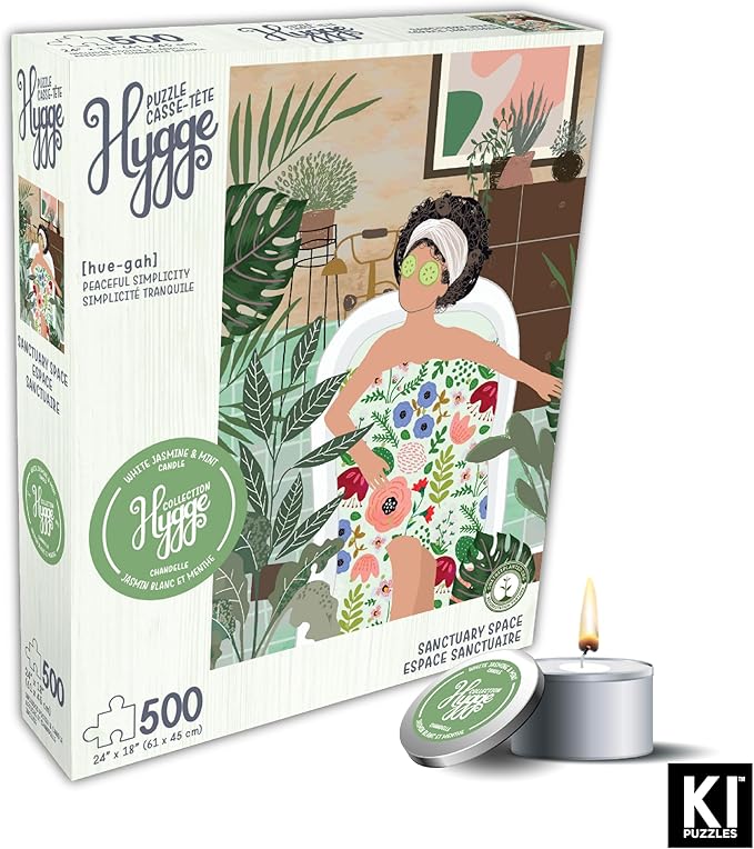 500 Piece Puzzle for Adults Hygge Sanctuary Space Aromatherapy Jigsaw + Scented Candle by Playview Brands